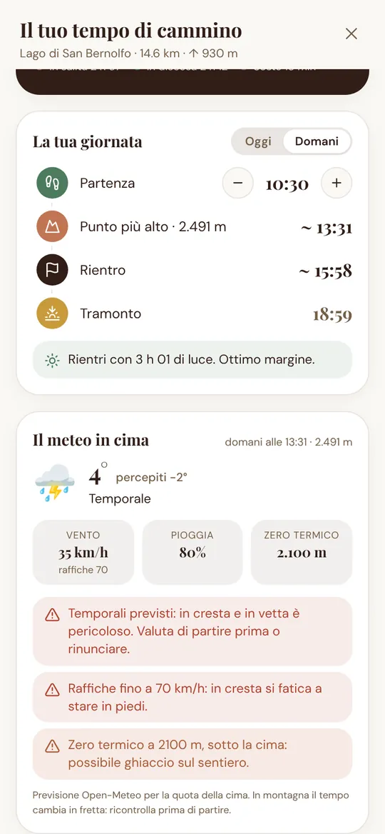 Meteo in cima con avvisi di temporale, raffiche e zero termico