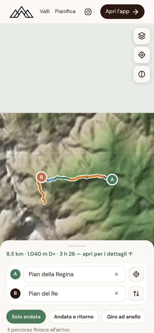 Il percorso calcolato e disegnato sulla mappa