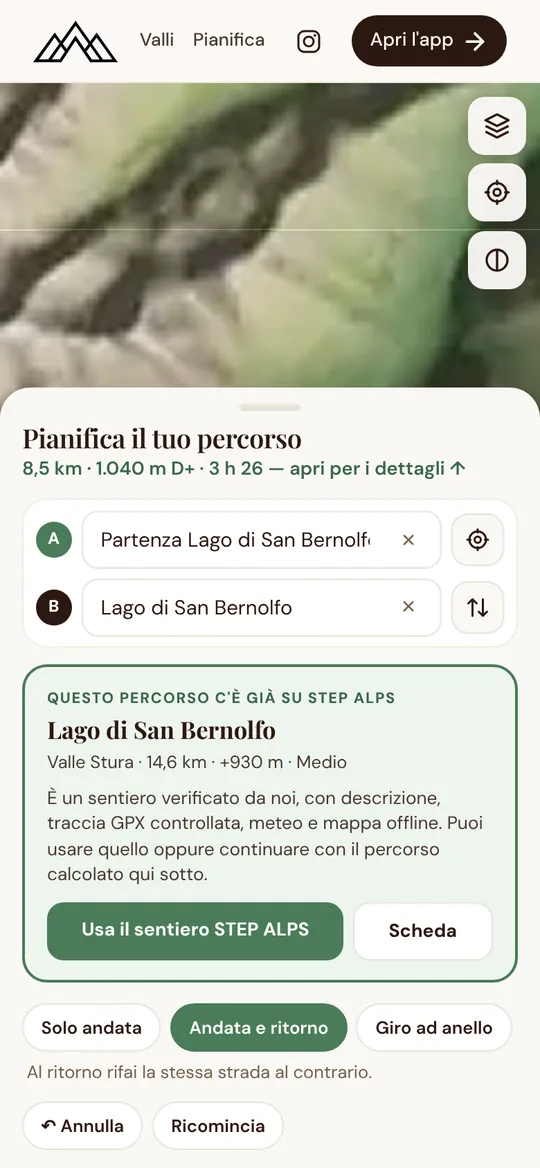 Il riquadro verde che segnala un sentiero STEP ALPS già esistente