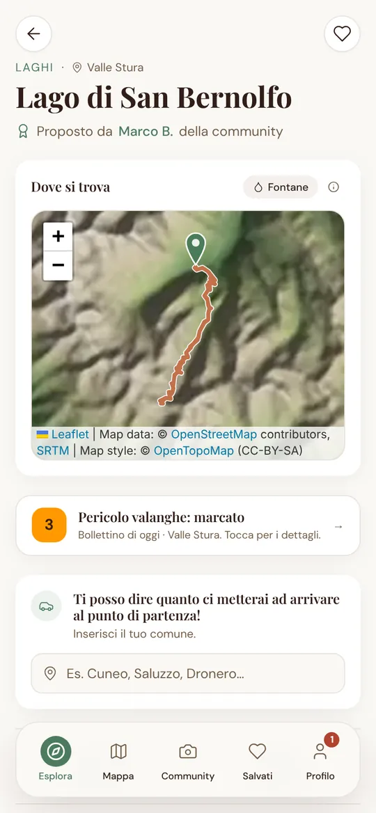 Il riquadro del pericolo valanghe nella scheda di un sentiero